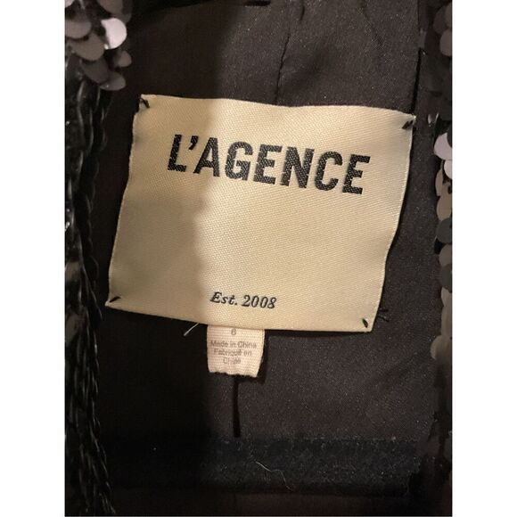 L'Agence Women's Black Kenzie Double Breasted Sequin Matte Blazer Size 6 - Picture 4 of 10